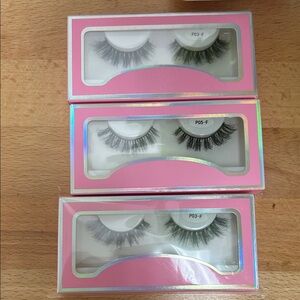 Set of Three False Eyelashes in Pink Packaging